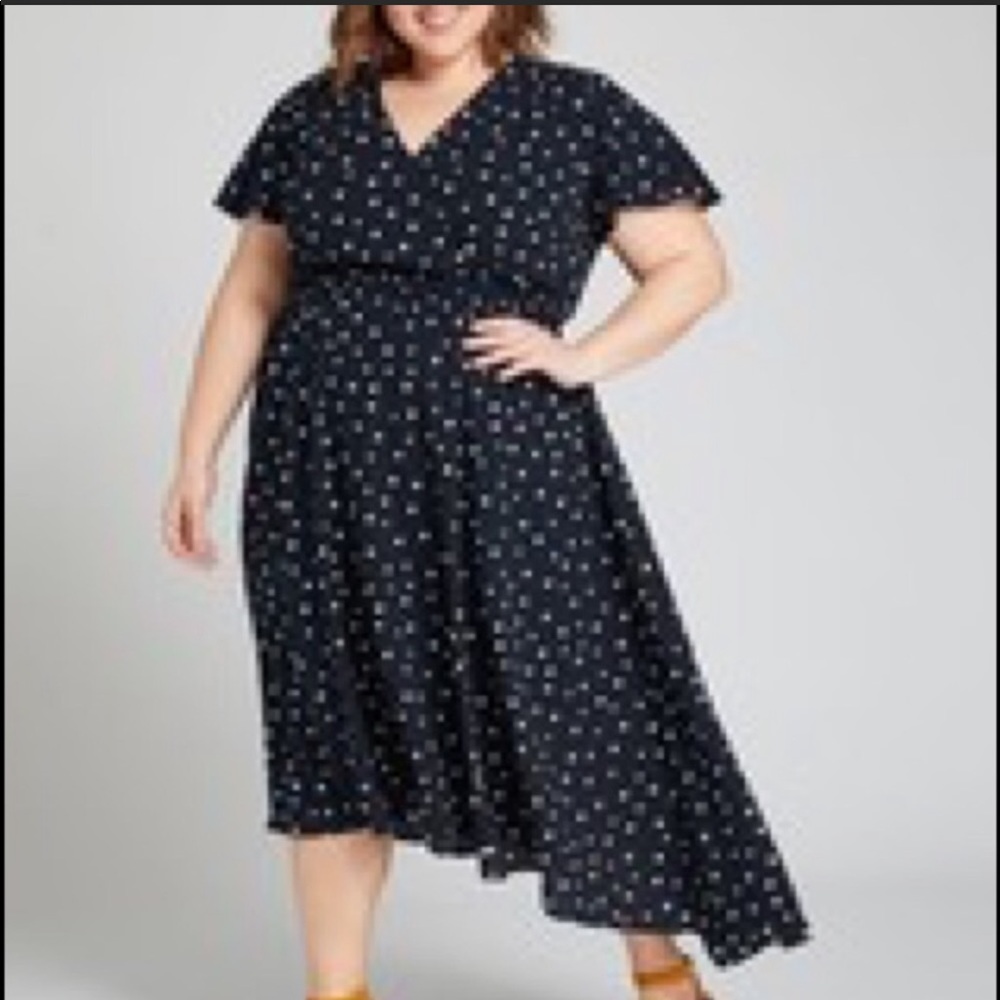 SOLD [Lane Bryant] Navy Blue Polka Dot Swing Dress - Picture 3 of 11